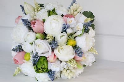 Artificial Spring Tulip and Daffodil Wedding Bouquet – Real Touch Pink Tulips & Faux Flowers