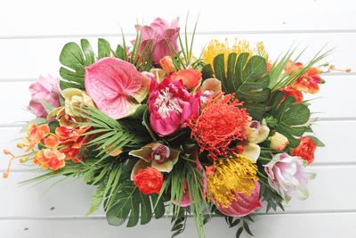 Artificial Tropical Table Centrepiece - Faux Tropical Pink Protea Wedding Table Arrangement