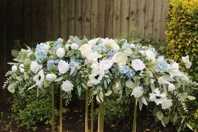 Artificial  White, Dusty Blue Table Arrangement - White Blue Wedding Flower Table Decor