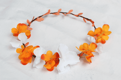 Artificial white, orange festival flower crown