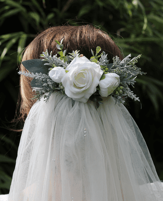 Artificial White Rose Eucalyptus Bridal Hair Comb - Rose Eucalyptus Wedding Hair Accessory