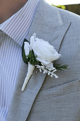 Artificial White Rose Wedding Buttonhole - Real Touch White Ivory Rose Boutonniere