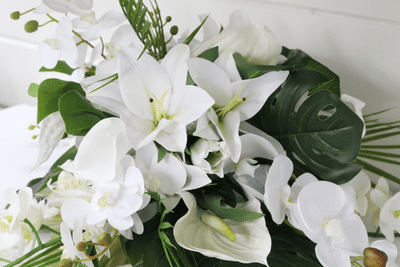 Artificial White Tropical Bridal Bouquet – Orchid, White Lily Artificial Wedding Bouquet
