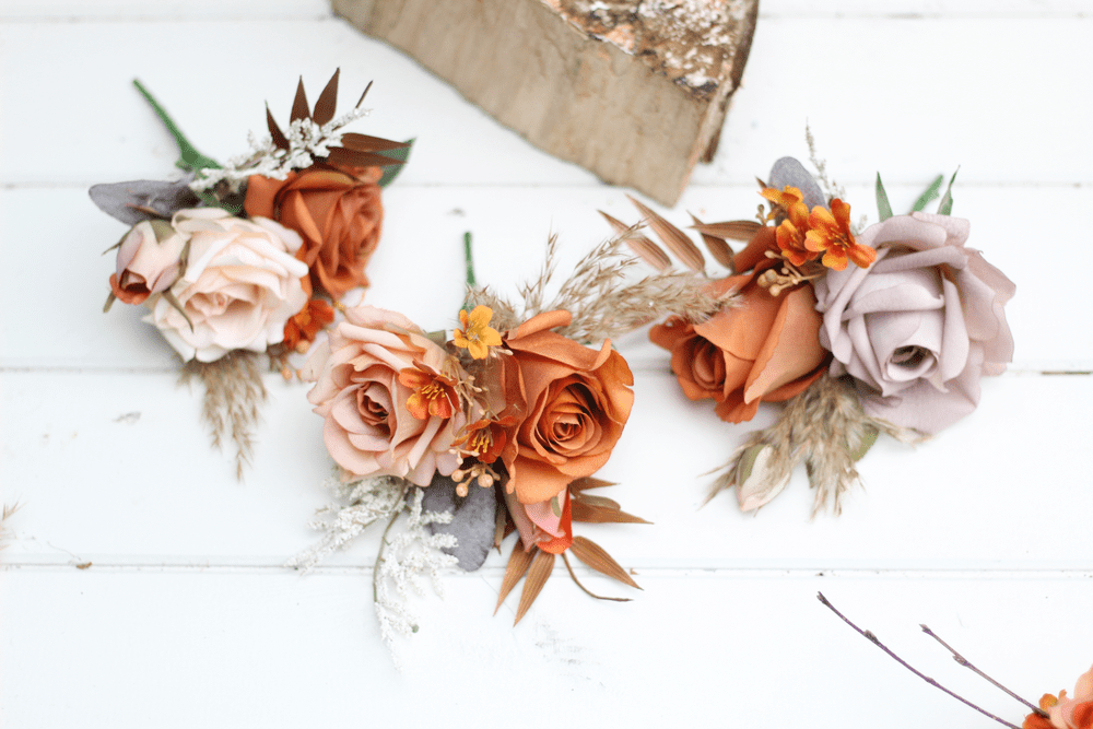 Autumn Artificial Burnt Orange Cake Flowers Burnt Orange Rose Cake