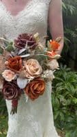 Burnt Orange & Terracotta Artificial Wedding Bouquet | Autumn Faux Bridal Flowers UK
