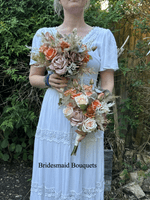 Burnt Orange & Terracotta Artificial Wedding Bouquet | Autumn Faux Bridal Flowers UK