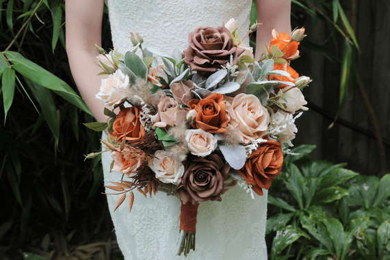 Burnt Orange & Terracotta Artificial Wedding Bouquet | Autumn Faux Bridal Flowers UK