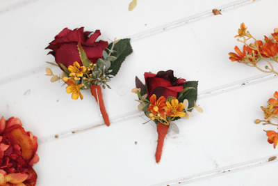 Autumn Rustic Burgundy Rose Buttonhole - Rustic Orange Wedding Boutonniere -Autumn Grooms Buttonhole