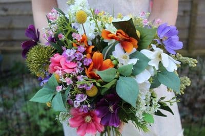 Avril Artificial Spring Bridal Bouquet - Wild Flower Wedding Bouquet - Pink and Blue Spring Bouquet