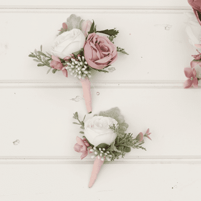 BelleRose Artificial Blush Mauve Rose Boutonniere - Faux Rose Wedding Buttonhole - Grooms Buttonhole