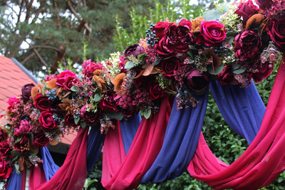 Bianca Artificial Burgundy Red, Navy Arch Arrangement - Winter Red Navy Berry  Garland