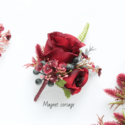 Bianca Artificial burgundy Rose Magnet Corsage - Prom Red Rose Corsage - Ladies Magnet Corsage