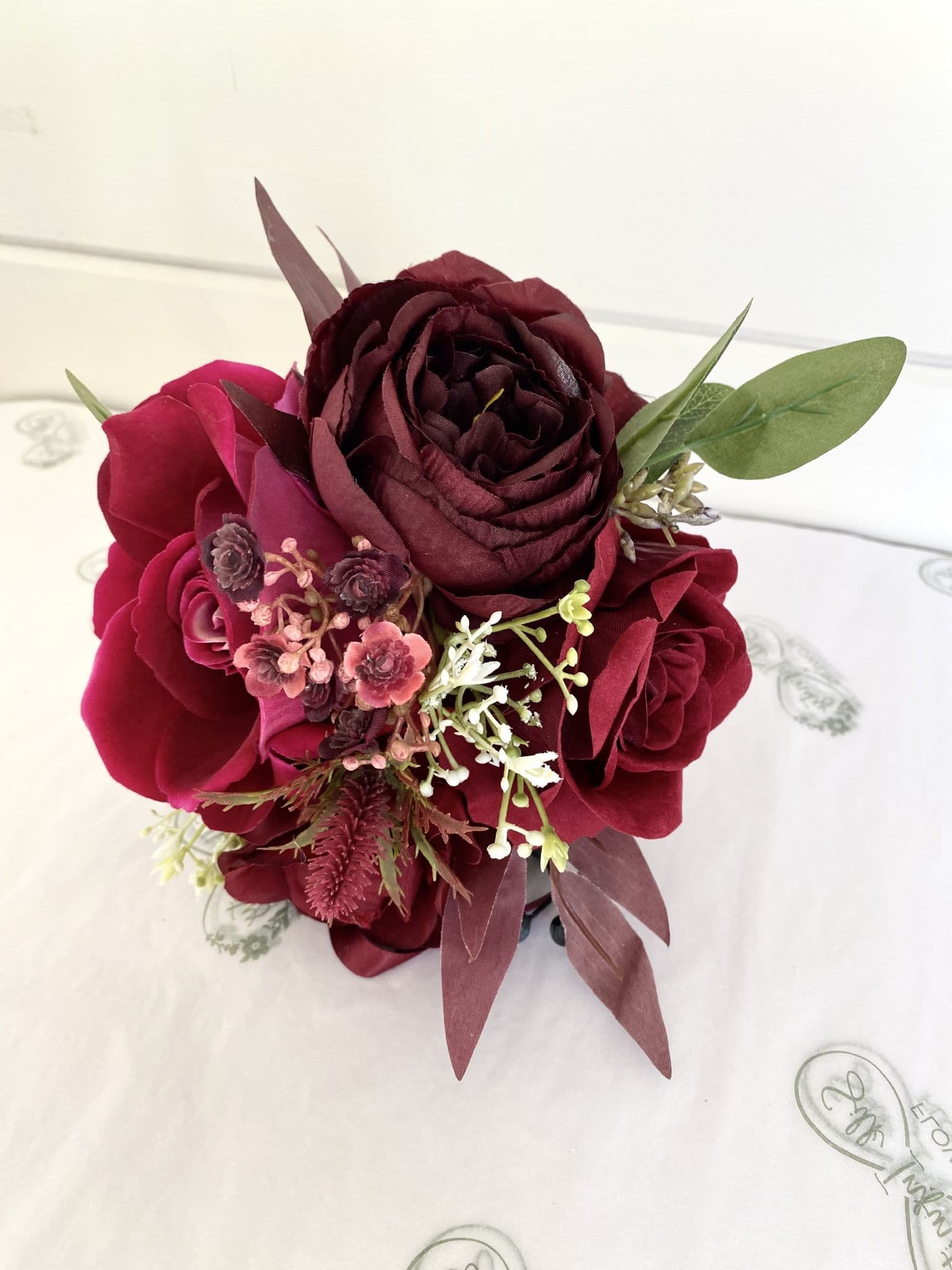 Bianca Artificial Burgundy Winter Bouquet Artificial Red Rose Wedding