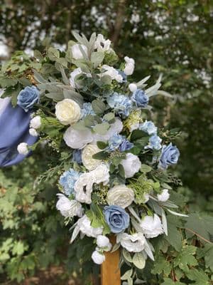 Bleu Artificial Dusty Blue Arch Arrangement - Artificial White Arch Swag Arrangement -  Arch Flowers