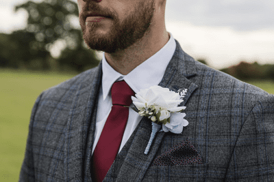 Bleu Artificial Ivory Rose Buttonhole - Dusty Blue Wedding Boutonniere - Grooms Wedding Buttonhole