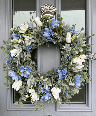 Blue & Ivory Spring Wreath - Tulip Wreath