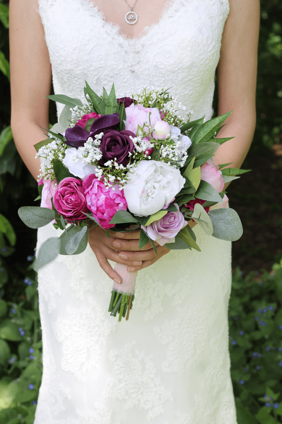 Artificial Faux Berry Pink, Blush Bridal Bouquet - Blush, Pink, Plum Wedding Bouquet