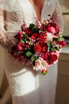 Blush, Pink & Red Berry Wedding Bouquet