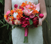 Bold & Bright Pink, Red, and Orange Wedding Bouquet – Hot Pink Retro Modern Bridal Flowers