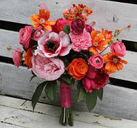 Bold & Bright Pink, Red, and Orange Wedding Bouquet – Hot Pink Retro Modern Bridal Flowers