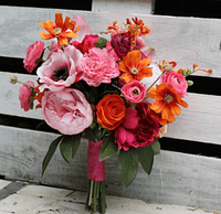 Bold & Bright Pink, Red, and Orange Wedding Bouquet – Hot Pink Retro Modern Bridal Flowers