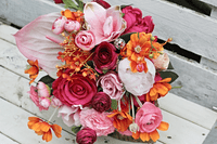 Bold & Bright Pink, Red, and Orange Wedding Bouquet – Hot Pink Retro Modern Bridal Flowers
