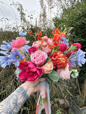 Bold & Bright Pink Wedding Bouquet – Faux Hot Pink, Orange Flowers -  Vibrant Artificial Flowers