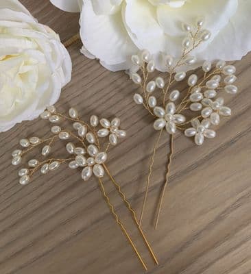Braelynn Gold Pearl Hair Pin Set