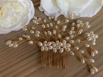 Braelynn Rose Gold Pearl Hair Comb