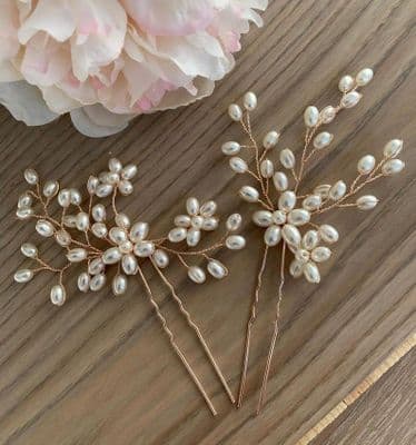 Braelynn Rose Gold Pearl Hair Pin Set