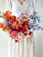 Bright Orange Wedding Bouquet -  Bright Pink Wedding Bouquet –-  Vibrant Artificial Flowers