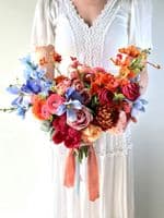 Bright Orange Wedding Bouquet -  Bright Pink Wedding Bouquet –-  Vibrant Artificial Flowers