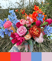 Bright Orange Wedding Bouquet -  Bright Pink Wedding Bouquet –-  Vibrant Artificial Flowers