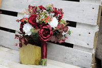 Burgundy Red & Gold Artificial Bridal Bouquet – Winter Wedding Flowers