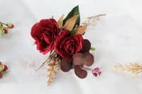Burgundy Red & Gold Artificial Bridal Bouquet – Winter Wedding Flowers
