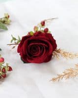Burgundy Red & Gold Artificial Bridal Bouquet – Winter Wedding Flowers