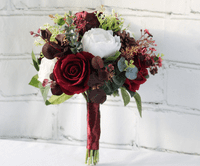 Burgundy Red & Gold Artificial Bridal Bouquet – Winter Wedding Flowers
