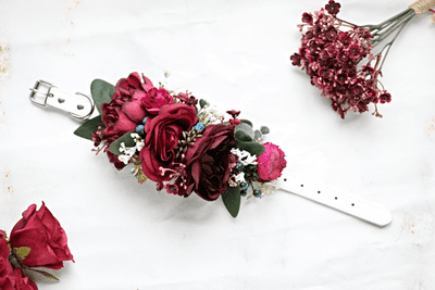 Burgundy Rose Floral Dog Collar Dog Ring Bearer