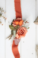 Burnt Orange Autumn Wedding Bouquet – Artificial Fall Bridal Flowers – Rustic Faux Bouquet for Bride