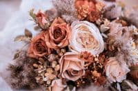 Burnt Orange Autumn Wedding Bouquet – Artificial Fall Bridal Flowers – Rustic Faux Bouquet for Bride