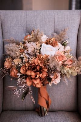 Burnt Orange Autumn Wedding Bouquet – Artificial Fall Bridal Flowers – Rustic Faux Bouquet for Bride