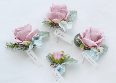 Deanna Dusty Pink Rose Buttonhole - Dusty Blue Rose Wedding Boutonniere - Pink Rose Buttonhole
