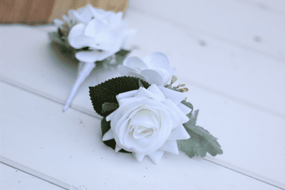Deanna White Rose Wedding Boutonniere - Artificial Rose Boutonniere - White Rose Wedding Buttonhole