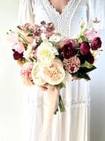 Deep Pink,  Burgundy, Blush Artificial  Bridal Bouquet - Deep Pink, Burgundy  Wedding Bouquets