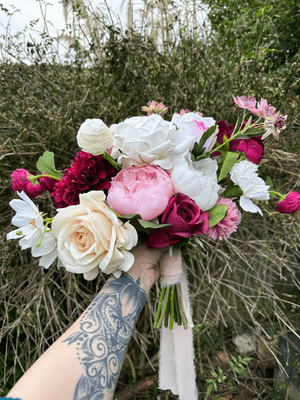Deep Pink, Burgundy, Ivory & Champagne Wedding Bouquet – Real Touch Artificial Flowers
