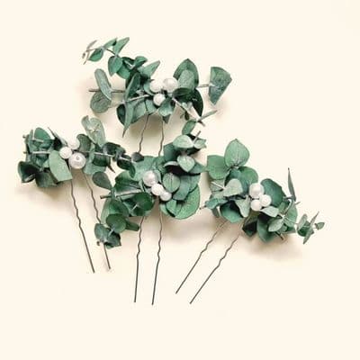 Dried Eucalyptus Hair Pin Set of 4 - Rustic Dried Eucalyptus Hair Pin Set