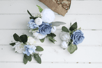 Dusty Blue & White Artificial Wedding Bouquet | Faux Bridal Flowers UK