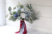 Dusty Blue & White Artificial Wedding Bouquet | Faux Bridal Flowers UK