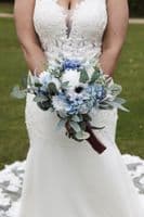 Dusty Blue & White Artificial Wedding Bouquet | Faux Bridal Flowers UK