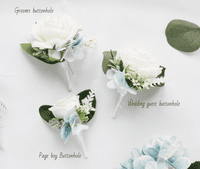 Dusty Blue & White Artificial Wedding Bouquet | Faux Bridal Flowers UK